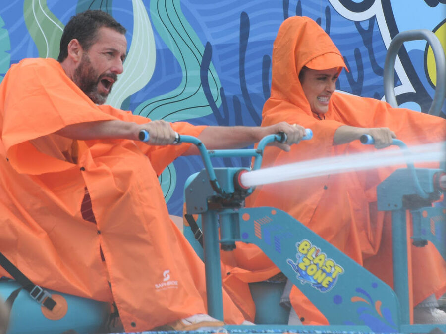 Adam Sandler and Salma Hayek Film Grown Ups 3 at NJ Water Park