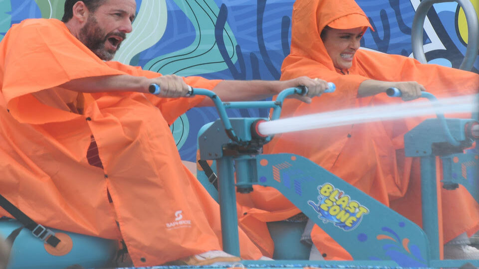 Adam Sandler and Salma Hayek Film Grown Ups 3 at NJ Water Park