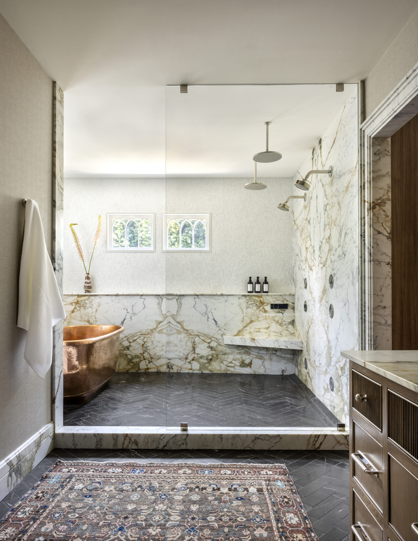 Shower in a Summit home's primary bathroom