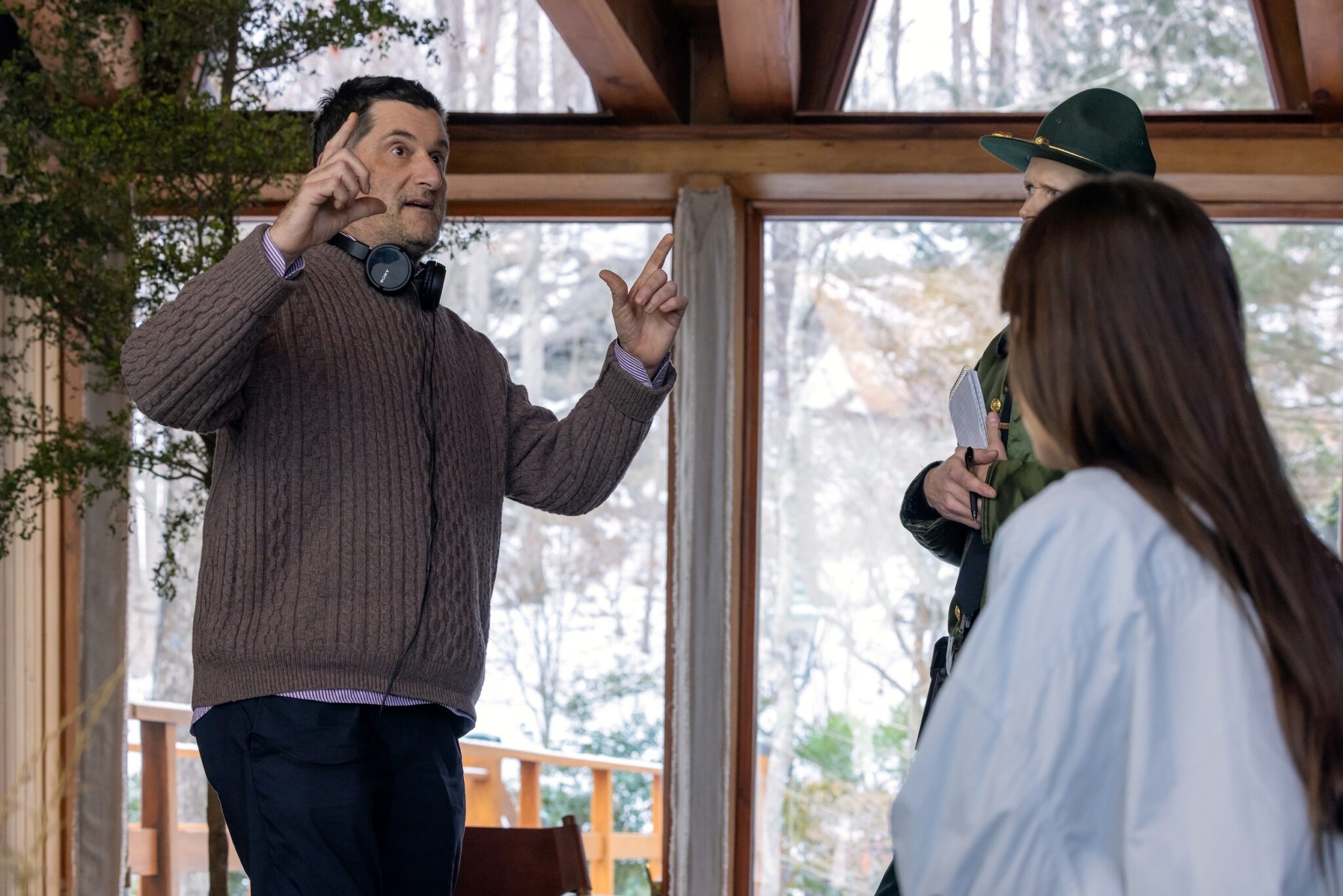 Dakota Johnson and Michael Showalter on the "Verity" set