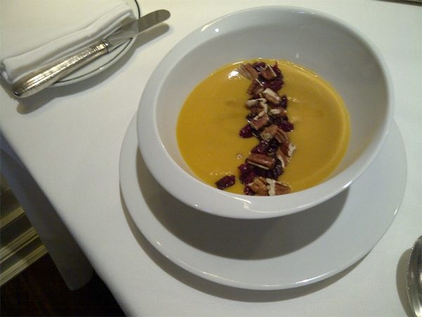 Sweet Potato Soup with Cranberries and Pecans