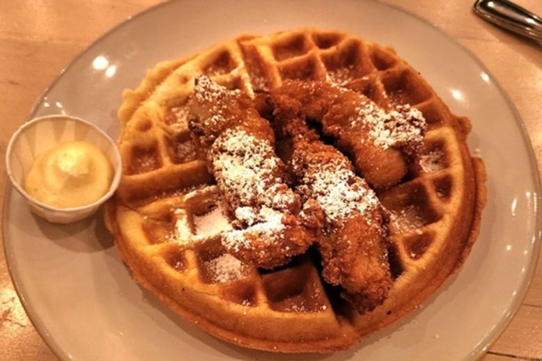 The chicken and waffle dish at CAFÉ Seventy-Two in Ewing