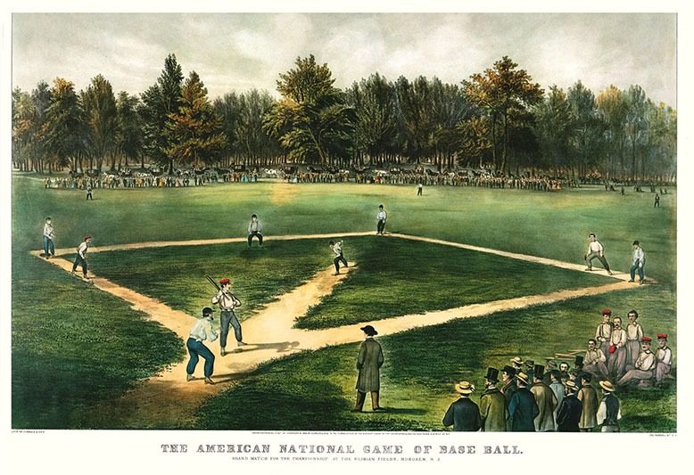 Illustration of the first-ever organized game of baseball, in Hoboken in 1846