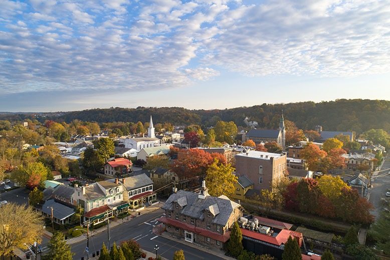 Aerial shot of Lambertville in Hunterdon County