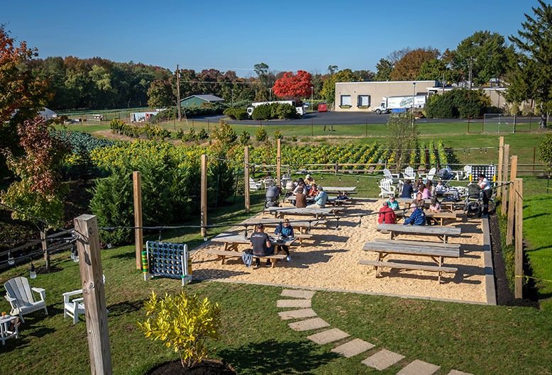 The inviting outside area at Source Farmhouse Brewery in Colts Neck