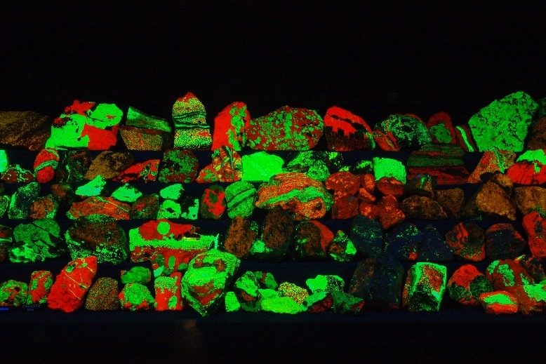 Fluorescent rocks on display at the Franklin Mineral Museum.