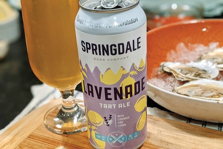 A can of Lavenade beer, a sour ale brewed with lavender and lemons.