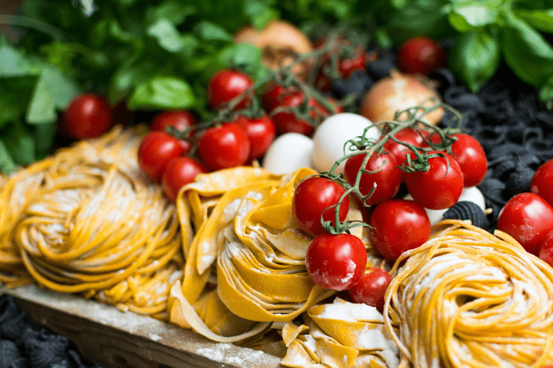 Pasata and tomatoes at market