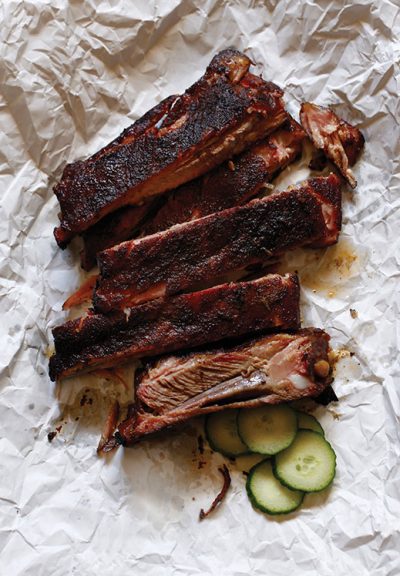 An eater's eye view of the More Than Q's toothsome ribs.