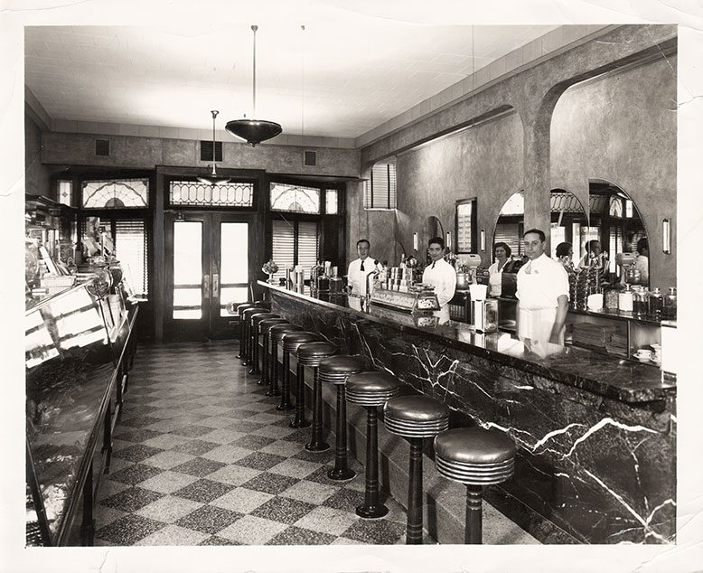 Staff stood at attention in the flagship Gruning's ice cream parlor in South Orange village some years before the 1946 fire there.