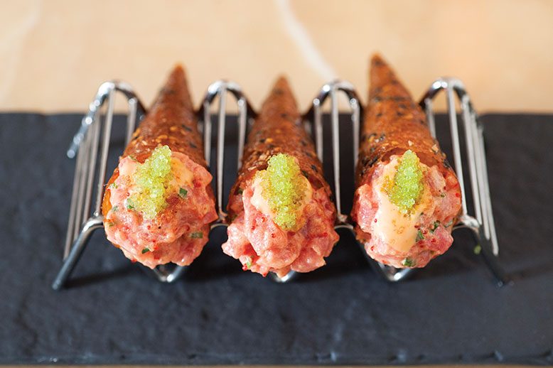 Spicy tuna cones.