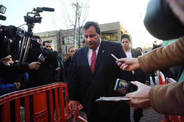 Gov. Chris Christie enters the Borough Hall in Fort Lee to apologize to Mayor Mark Sokolich