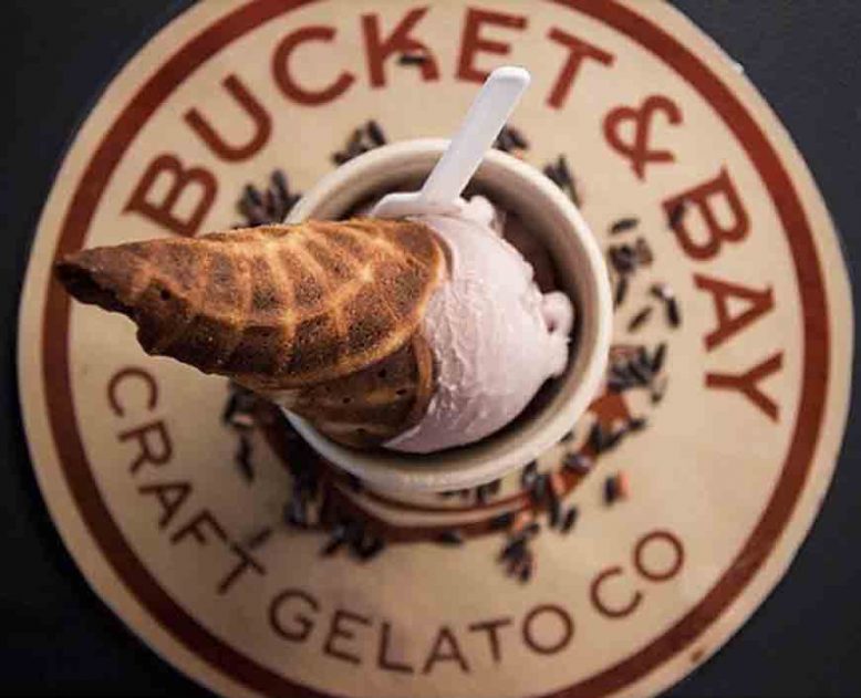 A cone of purple sticky rice gelato from Bucket & Bay Gelato Co of Jersey City. Photo: Juan Roque
