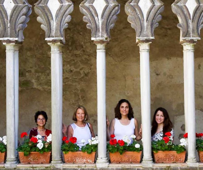 Chef Rachel Reuben, second from right, at the Villa Rufolo—"the Downton Abbey of Ravello," she says—with guests on last May's Amalfi Coast culinary tour.