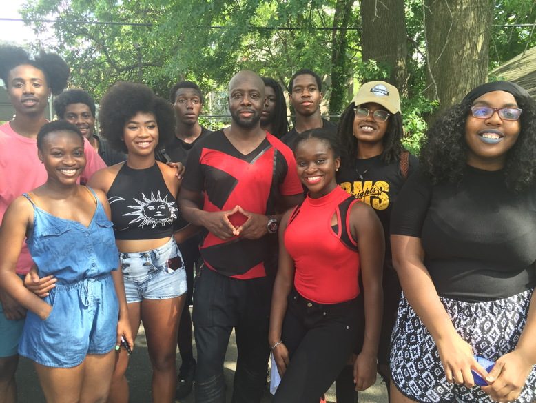 Wyclef Jean with the East Orange High School students who created the concept for his video “Hendrix,” being shot in East Orange.