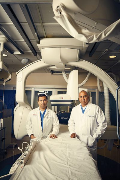 Endovascular neurosurgeon Gaurav Gupta, left, and neuroradiologist Sudipta Roychowdhury were the first doctors in the state to use a new stent called the Pipeline to treat brain aneurysms.