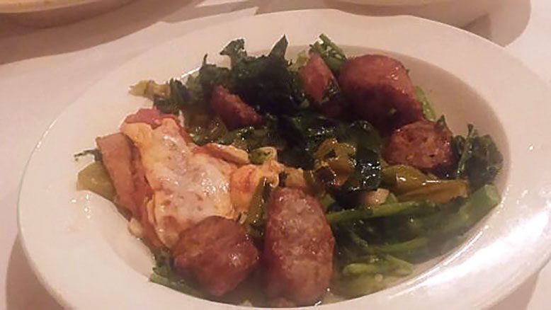 The broccoli rabe with hot peppers and sausage