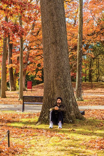 A student at the New Jersey Center for Mindful Awareness meditates on the Ramapo campus.