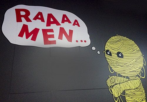Wall cartoon at Ramen Gami Japanese restaurant in Newark, New Jersey