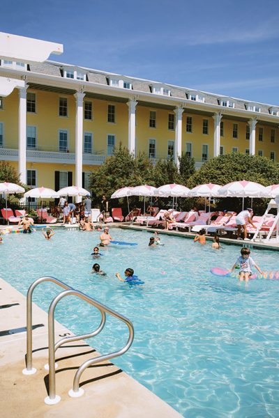 Guests enjoy the pool at COngress Hall, the grandest of Cape May's beachfront hotels.