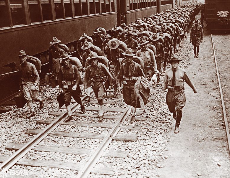 American troops en route to France from Camp Merritt during World War I.