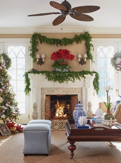 The cozy family room of Jackie Holt’s Spring Lake home is an addition to the 125-year-old seashore colonial.