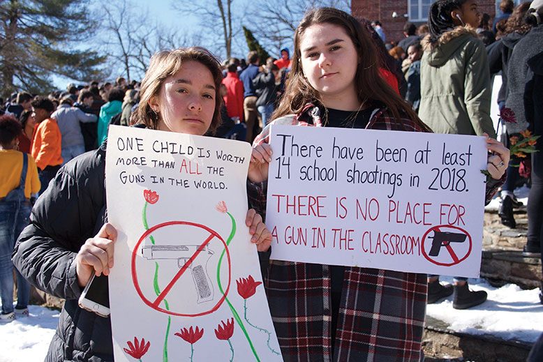 Montclair High School sophomores Davida Task, left, and Grace Crandall were among the Jersey students who observed the nationwide March 14 walkout against gun violence.