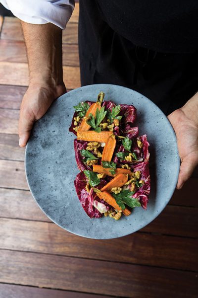 You don’t have to be Bugs Bunny to salivate over this roasted carrot salad. Its contrasts and confluences of flavor, color and texture are what’s up, Doc.