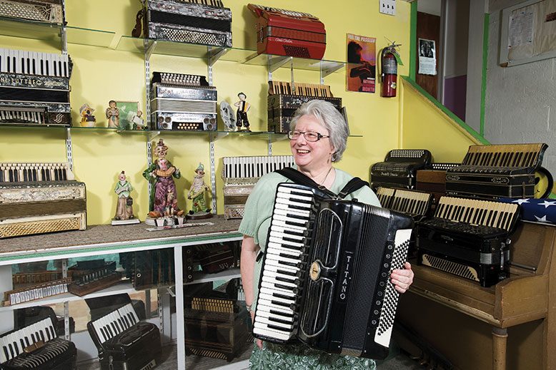 Joanna Darrow has picked up where her late husband left off, teaching their favorite instrument at Acme Accordion School. “It breathes,” she says of the once-trendy squeezebox.