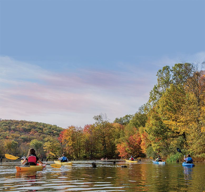 Kayak East owner John Pagani, far left, leads a small group outing. Half-day and full-day tours are available from May through October.