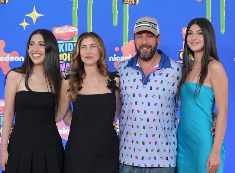 Adam Sandler with (from left) daughter Sadie, wife Jackie and daughter Sunny.