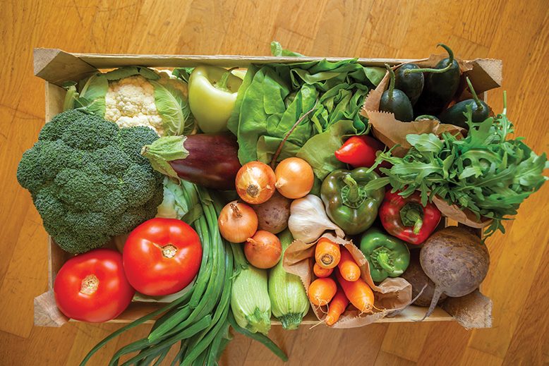 box of veggies