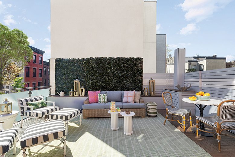 Colorful rooftop of brownstone in Hoboken, NJ